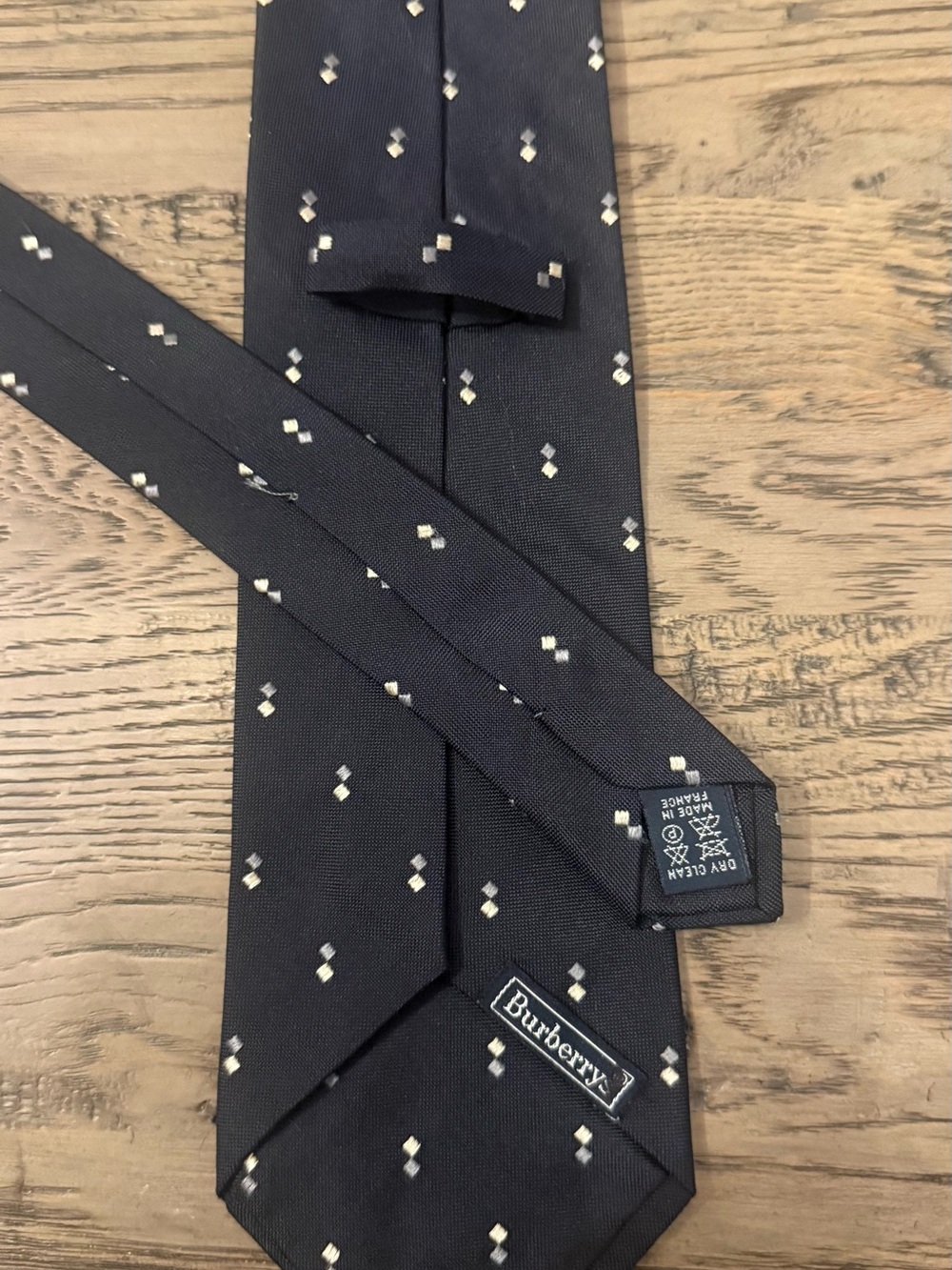 Burberry Black Silk Tie with Cream Diamond Motif